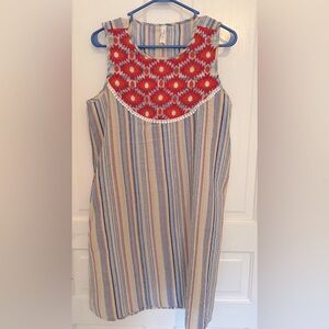 NWT I Love boutique Boho Aztec Print Sleeveless linen Dress Size medium Pockets